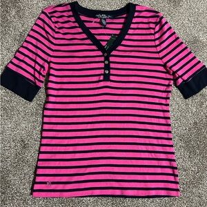 Ralph Lauren Petite Small Pink & Navy Blue Striped Shirt NWT